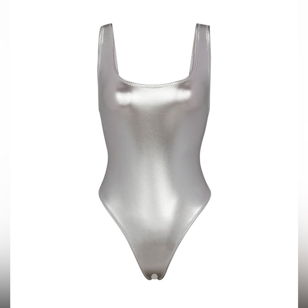 SKIMS Metallic high cut swimsuit NICKEL
